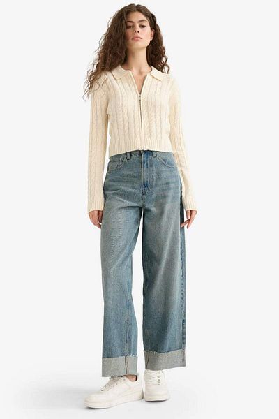 DeFacto New Season Regular Fit Polo Neck Zippered Knitwear Cardigan