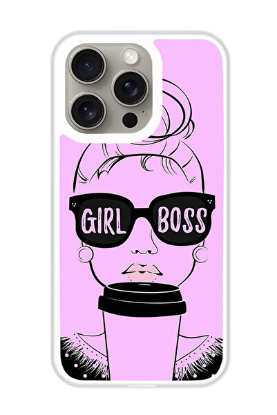 Theodor غطاء حماية لهاتف أبل آيفون 15 برو، فتاة رئيسية، خلفية وردية (مصد أبيض)