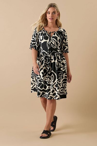 Stil Diva Plus Size Collar Gathered Short Sleeve Elastic Waist Midi Dress 304140