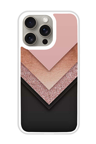 Theodor غطاء حماية لجهاز أبل آيفون 15 برو أسود ذهبي ووردي (مصد أبيض)