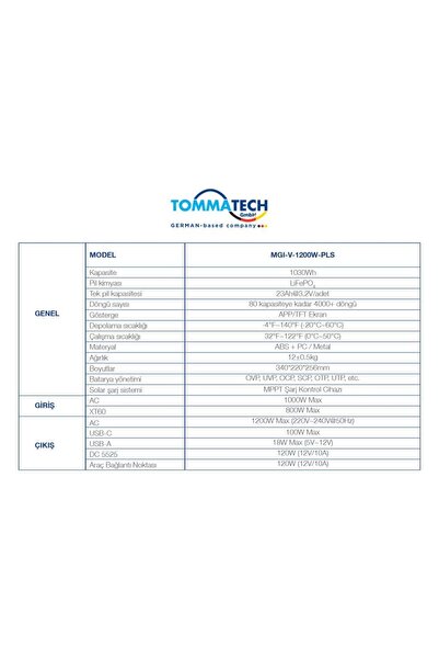Tommatech 1200W Taşınabilir Güç Kaynağı Power Station V Serisi
