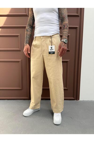 KağanKY Παντελόνι μπεζ Gabardine Relax Fit