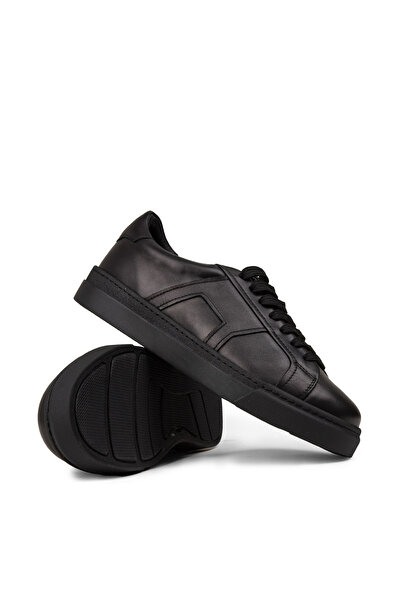 Deery Men's Genuine Leather Black Sneaker Shoes