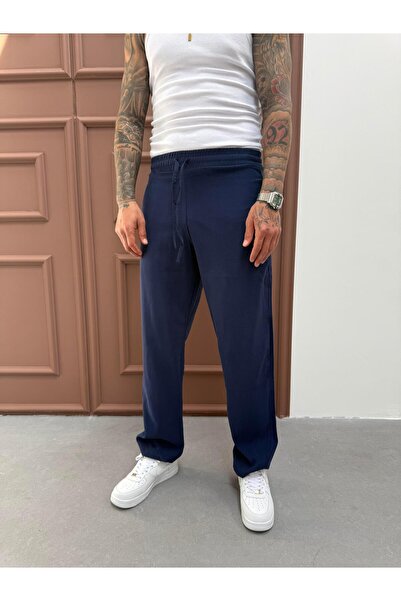 KağanKY Παντελόνι μπλε ναυτικό από διπλό ύφασμα φαρδύ