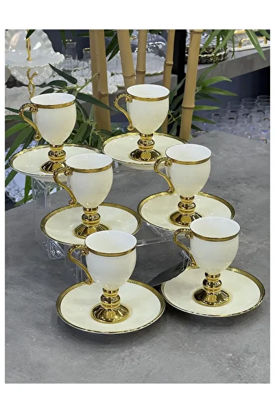 ACAR Luxury Porcelain Prune Gold 6-Piece Cup Set Cream