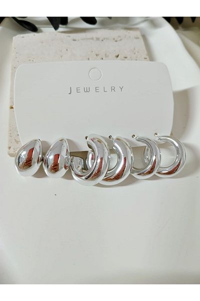mos&more Silver 6-Piece Very Light Stylish Earring Set