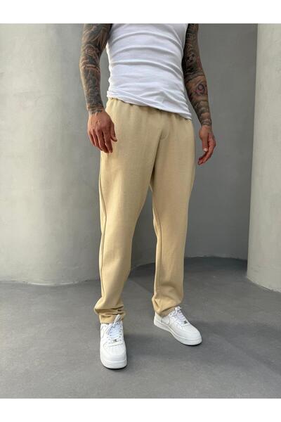 KağanKY Παντελόνι μπεζ από ύφασμα βάφλα