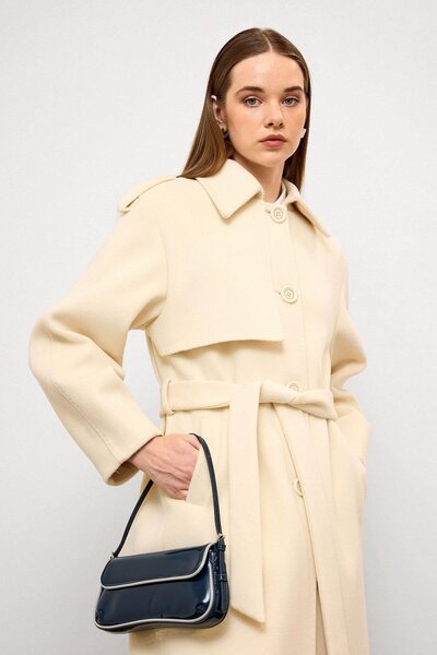 Olcay Shirt Collar Punto Stitching Detailed Premium Coat Ecru 3125