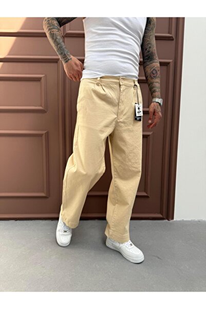 KağanKY Παντελόνι μπεζ Gabardine Relax Fit