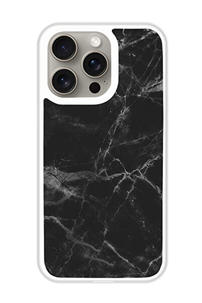 Theodor غطاء حماية لجهاز أبل آيفون 15 برو - رخام أسود (مصد أبيض)