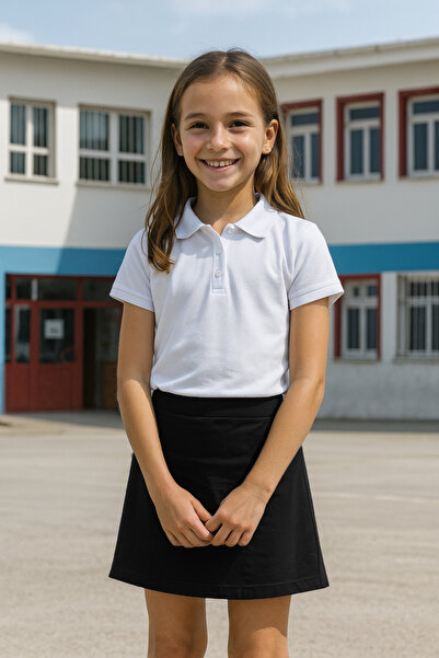 nacar çarşı Kız Çocuk Siyah Okul Kaşkorse Ribana Bel Penye Şort Etek