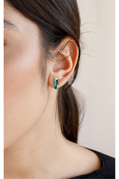 Farma Bijoux 12 x 4 mm Emerald Baguette Medical Hoop Earrings with Swarovski® Crystals