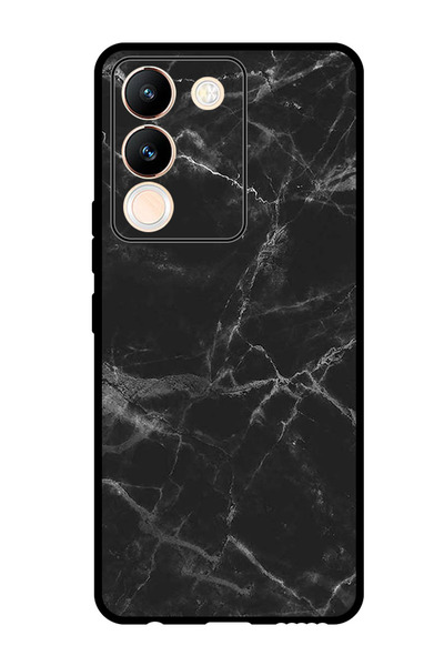 Theodor جراب واقٍ مضاد للخدش والصدمات لهاتف Vivo V29e باللون الأسود الرخامي