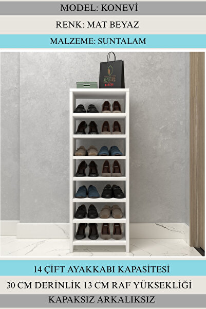 Kenzlife Ayakkabılık Konevi Mat Beyaz Suntalam 110*040*30 Ondört Çift Ayakkabı Kapasitesi Arkalıksız