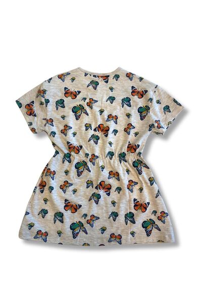 ZUZUNGA Butterfly Patterned Girl's Short Sleeve Dress with Elastic Waist