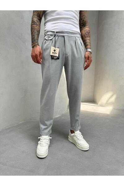 KağanKY Sive Nabrano pantalone od boyfriend tkanine