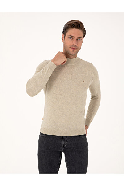 Pierre Cardin Kum Melanj Slim Fit Yarım Balıkçı Yaka Basic Triko Kazak 50314176-VR123