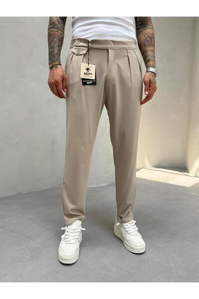 KağanKY بنطلون من القماش باللون البيج