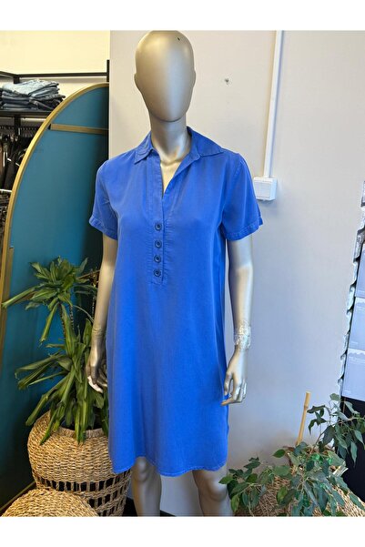 DOLCE QUEEN Women's Polo Neck Short Sleeve Button Dress