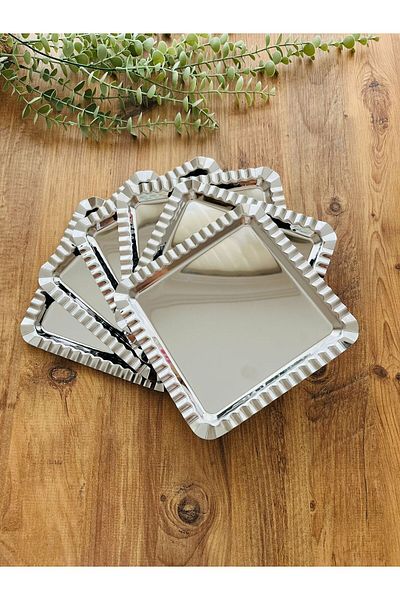 Maglor Luxury 6 Pieces Serrated Square Model Stainless Steel Presentation, Coffee Tray