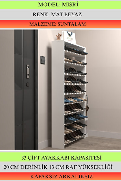 Kenzlife Ayakkabılık Mısri Mat Beyaz Suntalam 170*060*20 Otuzüç Çift Ayakkabı Kapasitesi Arkalıksız