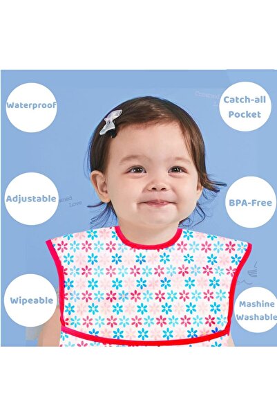 erorex Baby Bibs Waterproof Feeding Bibs Crumb Catcher Pocket 4Pcs Wipeable Stain Soft Adjustable Snaps