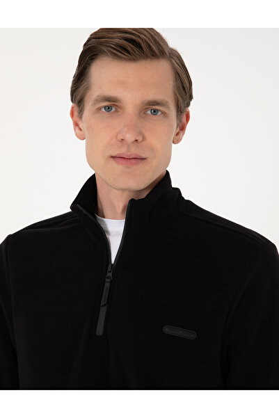 Pierre Cardin Siyah Regular Fit Yarım Fermuarlı Polar Sweatshirt 50314056-VR046