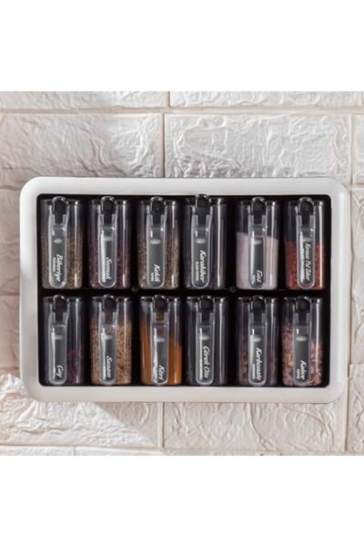 AC BOX 1165 simple 12-piece self-adhesive spoon lid spice rack set with stand - black