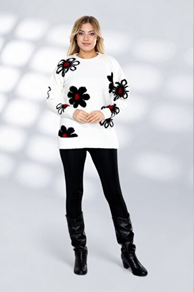 NEWCO Πλεκτό ύφασμα μακρυμάνικο γούνινο μοτίβο μαργαρίτας Άνετο γυναικείο πουλόβερ