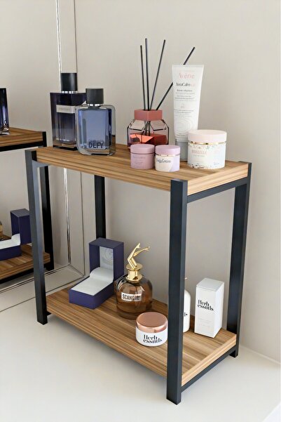 Steel Design Ahşap Raflı Metal Çerçeveli Düzenleyici Raf Çok Amaçlı Kozmetik,Takı,Parfüm, Banyo ve Ev Organizeri