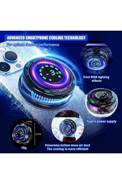 erorex Phone Cooler Gaming & Streaming - Led Display Radiator Cooling Fan Magnetic Attachment, 15W