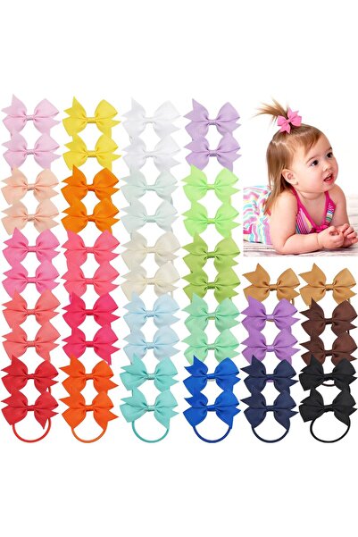 erorex 50 Pcs 2" Grosgrain Ribbon Pigtail Hair Bows Elastic Hair Ties Hair Bands Holders Hair Accessories