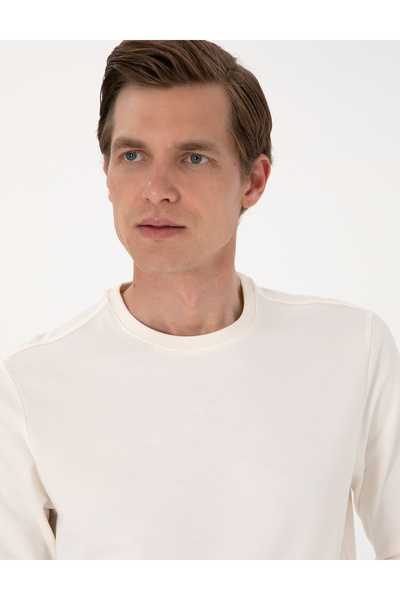 Pierre Cardin Ekru 2 İplik Regular Fit Bisiklet Yaka Basic Sweatshirt 50314054-VR019