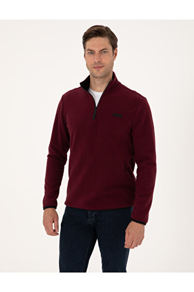 Pierre Cardin Bordo Regular Fit Yarım Fermuarlı Polar Sweatshirt 50314056-VR014