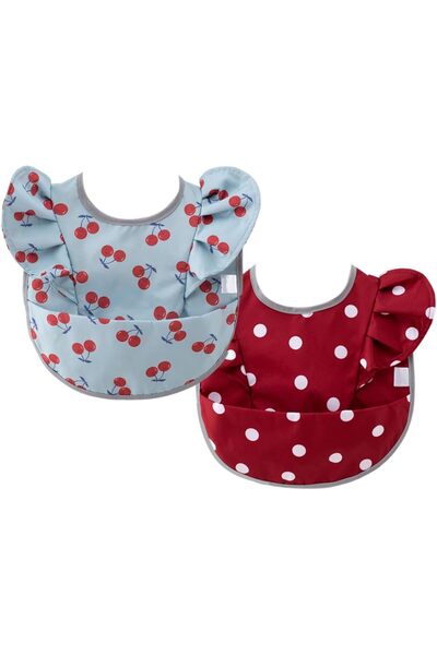 erorex 2Pcs Ruffle Baby Bibs Mess Proof Infant Feeding Bibs Catch All Pocket Waterproof Cute Angel Wings