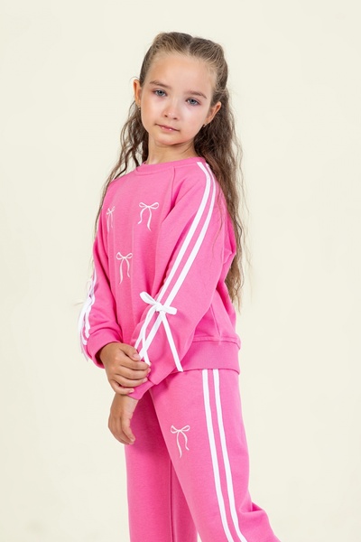 DMB BOYS & GIRLS Girl's Bow Patterned Tracksuit Set with Stripes on the Sides and Elastic Waist Comfortable Fit