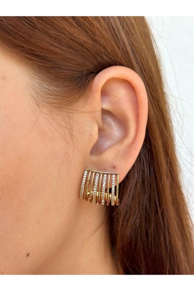 BY YASİN TOPÇU Steel Row Zircon Earrings – Gold