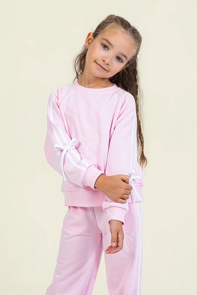 DMB BOYS & GIRLS Girl's Bow Patterned Tracksuit Set with Stripes on the Sides and Elastic Waist Comfortable Fit