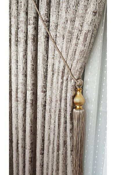 Yuka Panel Background Curtain Coffee Mink Marble Pattern Gray Single Wing 1/3 Tight Pleated Luxury Series Heavy Weight