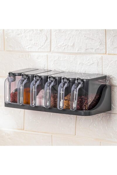 AC BOX 1182 6-Piece Spice Rack Set with Stand, Self-Adhesive Lid and Spoon - Spice Rack -