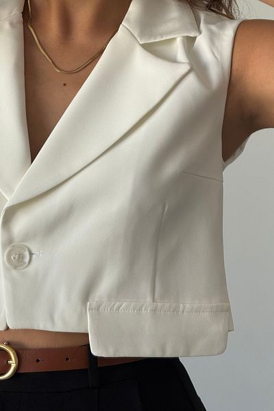 Güneş Women's White Double Breasted Vest Blouse