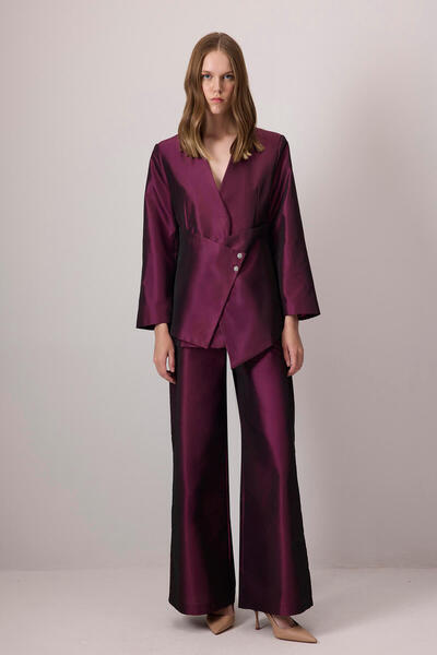 Touché Privé Button Detail Asymmetric Jacket Pants Suit