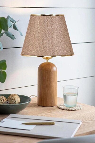 Art&Gift Silos Solid Wood Leg Gold Detailed Kumbeji Fabric Hat Decorative Lampshade