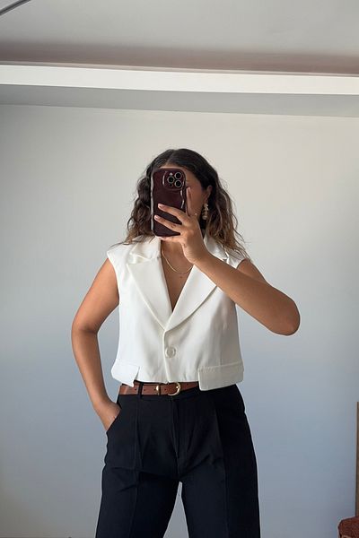 Güneş Women's White Double Breasted Vest Blouse