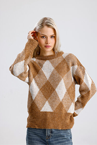 Get Crazy Women's Square Patterned Knitwear Sweater