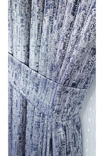 Yuka Panel Background Curtain Navy Blue Gray Marble Pattern Gray Single Wing 1/3 Frequently Pleated Luxury Series Heavy Weight