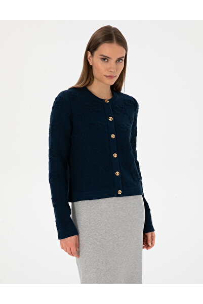 Pierre Cardin Navy Blue Slim Fit Knitwear Cardigan 50310960-Vr033