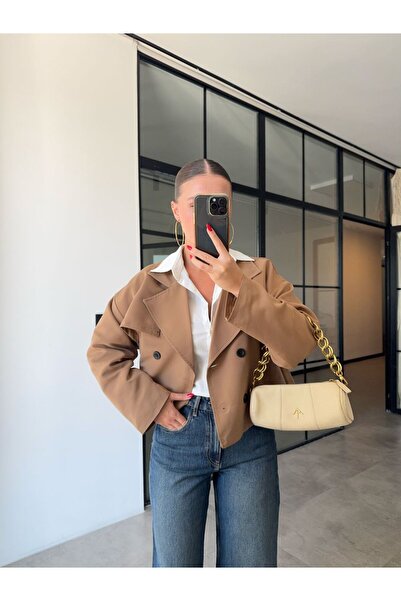 BB Bensu Buyruk KAHVERENGİ KISA TRENÇKOT