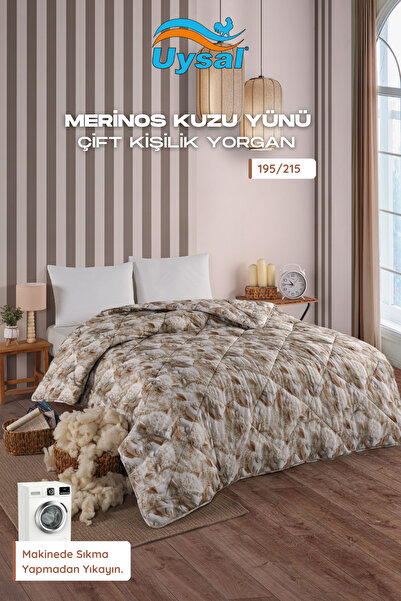UYSAL %100 PAMUK KUZU BASKILI ÇİFT KİŞİLİK MERİNOS KUZU YÜNÜ YORGAN 195x215 V2
