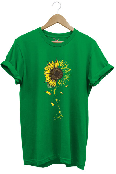 WİDİ Yellow Sunflower Pattern You Are Sunshine Text Printed 100% Cotton Regular Fit Unisex T-Shirt